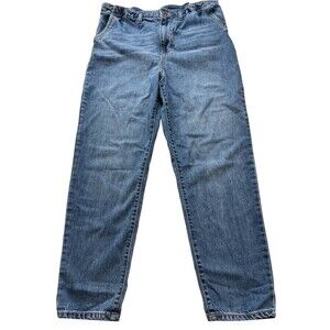 Sol High Rise Mom Blue Jeans Size 13 Elastic Waist, Front Back Pockets 34 x 26.5